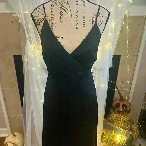 Madewell Satin Side Button Wrap Cami Dress. True Black. Size 00. NWT. - Picture 1 of 5